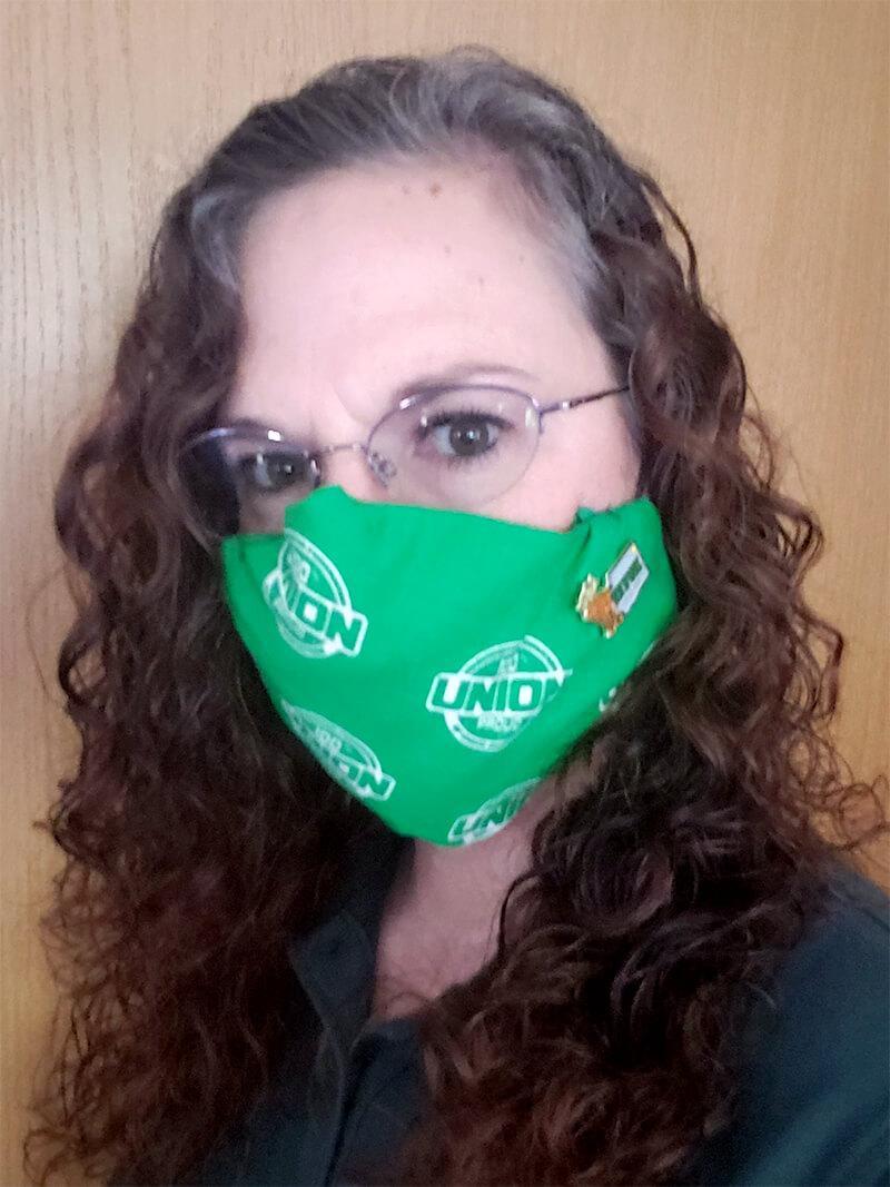 Woman wearing Union decorated mask