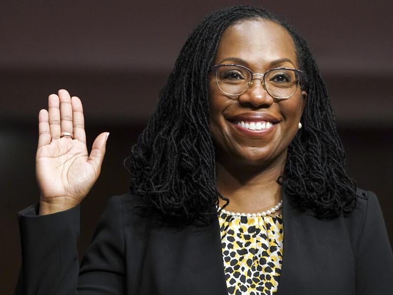 Ketanji Brown Jackson, nominated to be a U.S. Circuit Judge for the District of Columbia, is sworn in to testify before a Senate Judiciary Committee hearing on Capitol Hill, April 28, 2021 in Washington, D.C. (Photo credit: Kevin Lamarque/Getty Images)